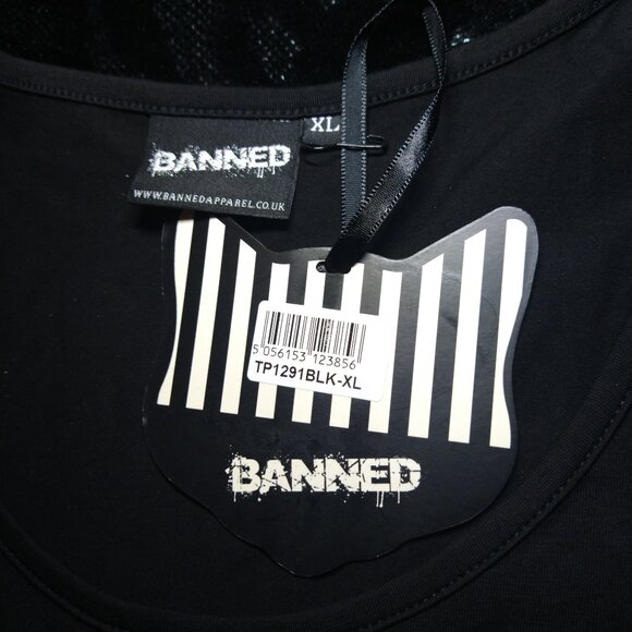 NWT GLOW IN THE DARK Cat Cameo Tank Top Banned Apparel Alternative Cobweb Kitty - Picture 11 of 14